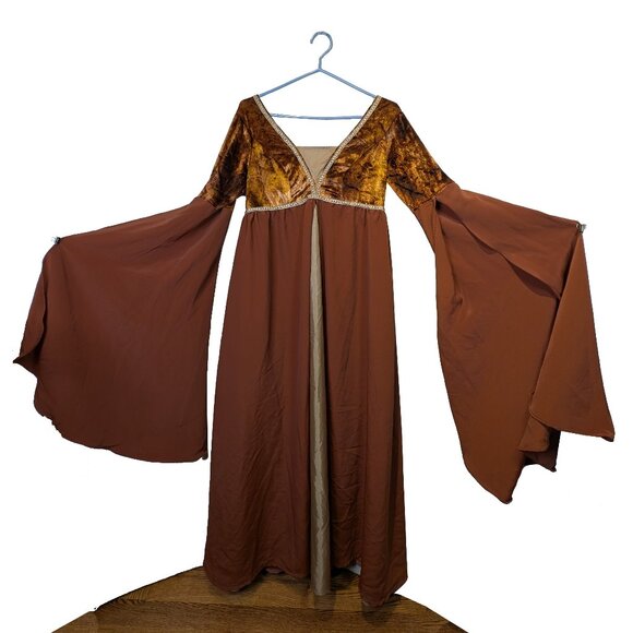 Brown Medieval style dress with wide flowing sleeves Size Medium - Picture 1 of 4